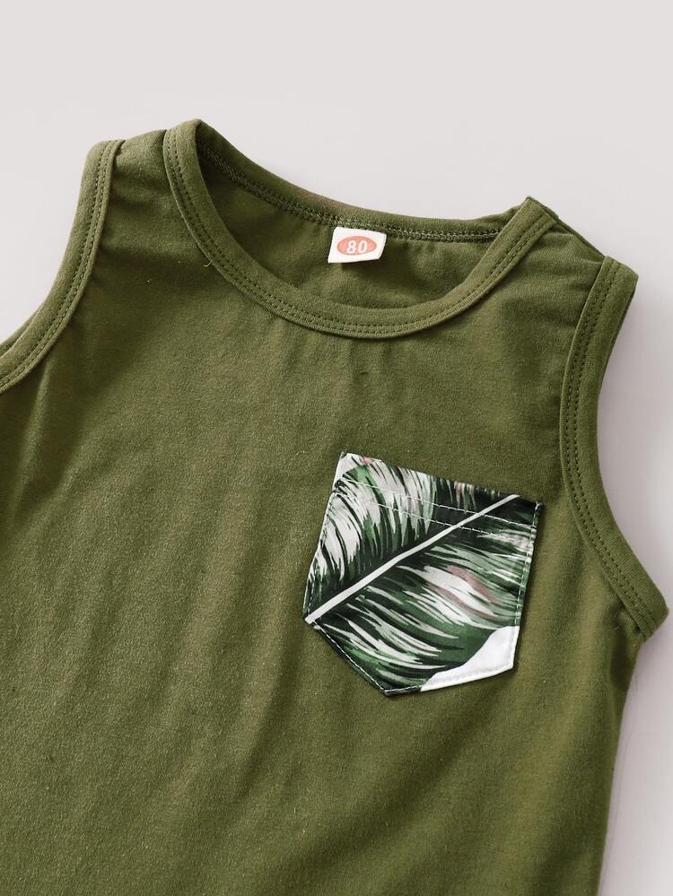 男嬰貼布背心上衣帶熱帶圖案短褲 - 彩色 - 查看 4