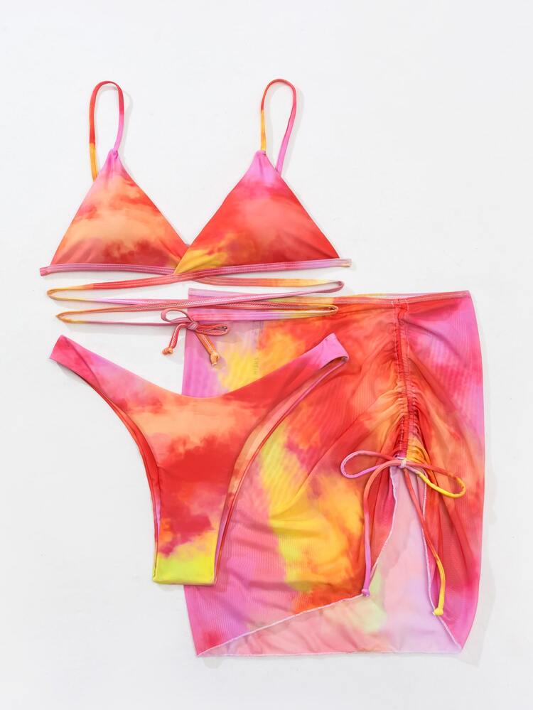 3packs Tie Dye Bikini & Cover Up Skirt, For Summer Beach Vacation - Multicolor - View 5