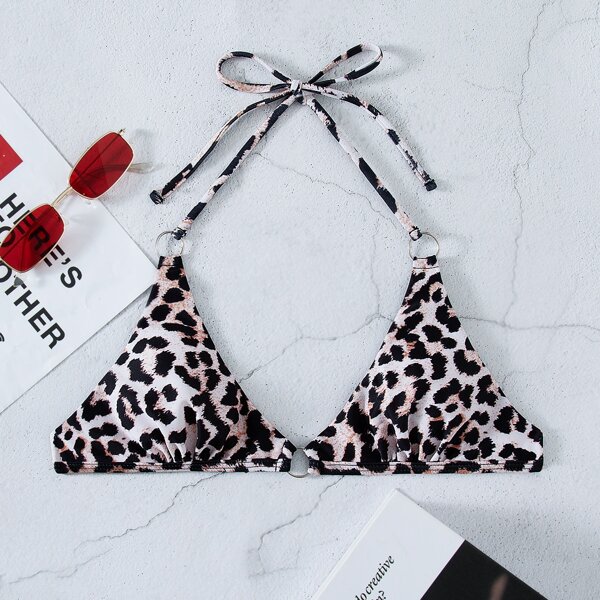 

Leopard Halter Bikini Top, Multicolor