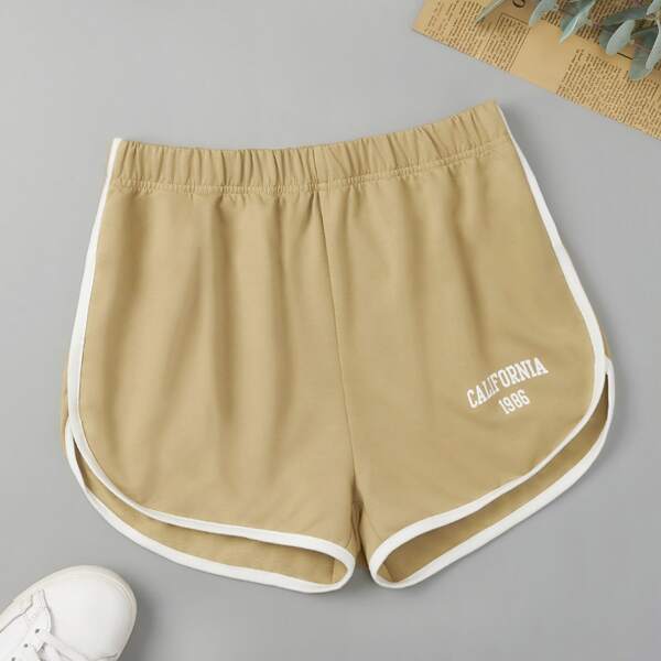 

Contrast Binding Letter Graphic Track Shorts, Khaki
