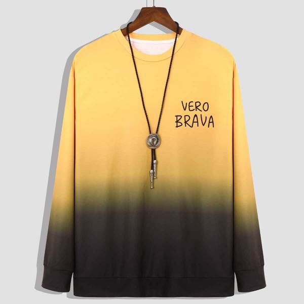 

Men Letter & Ombre Print Sweatshirt, Multicolor