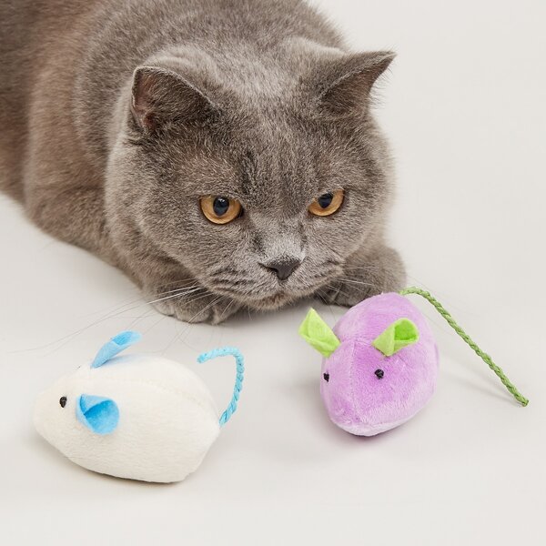 

2pcs Plush Rat Shaped Cat Teaser, Multicolor