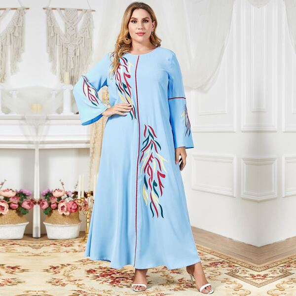 

Plus Embroidery Tunic Dress, Baby blue