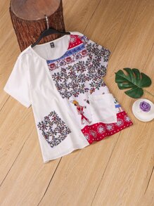 SHEIN LUNE Áo sơ mi Plus Size Túi Con số Thực vật Giải trí - Nhiều màu - Xem 1