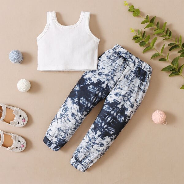 

Toddler Girls Crop Tank Top & Tie Dye Pants, White