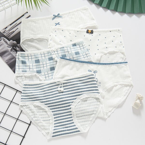 

Girls 5pack Striped & Plaid Briefs, Multicolor