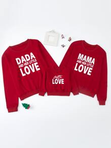 SHEIN Toddler Girls Letter Graphic Sweatshirt - Burgundy - View 3