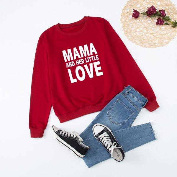 

1pc Slogan Graphic Sweatshirt, Burgundy