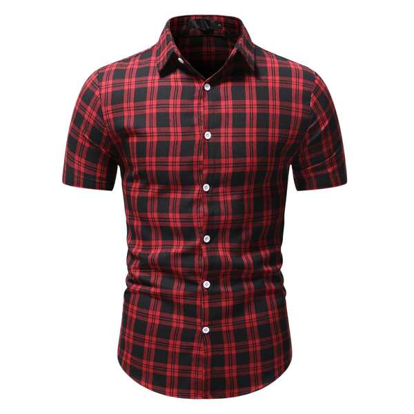 

Men Button Front Plaid Shirt, Multicolor