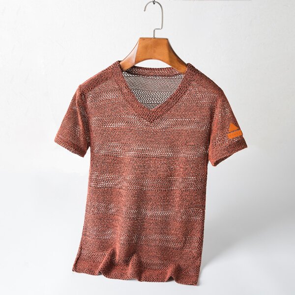 

Men Knit V Neck Tee, Burgundy