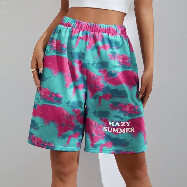 

Tie Dye & Letter Graphic Shorts, Multicolor