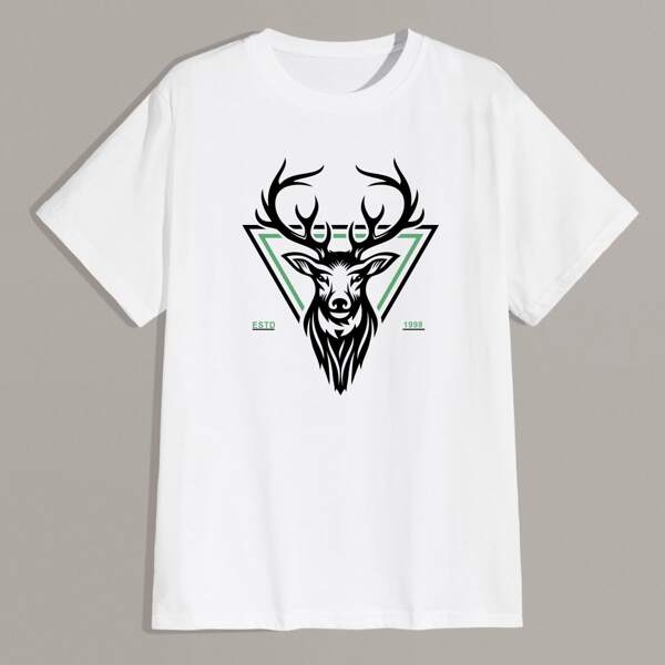 

Men Deer And Letter Graphic Tee, White