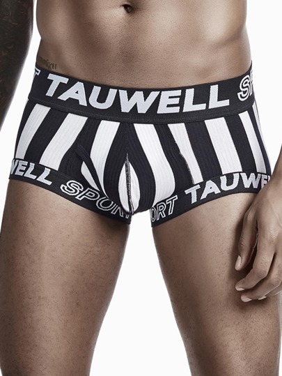 Men Stripe And Letter Graphic Boxer Brief