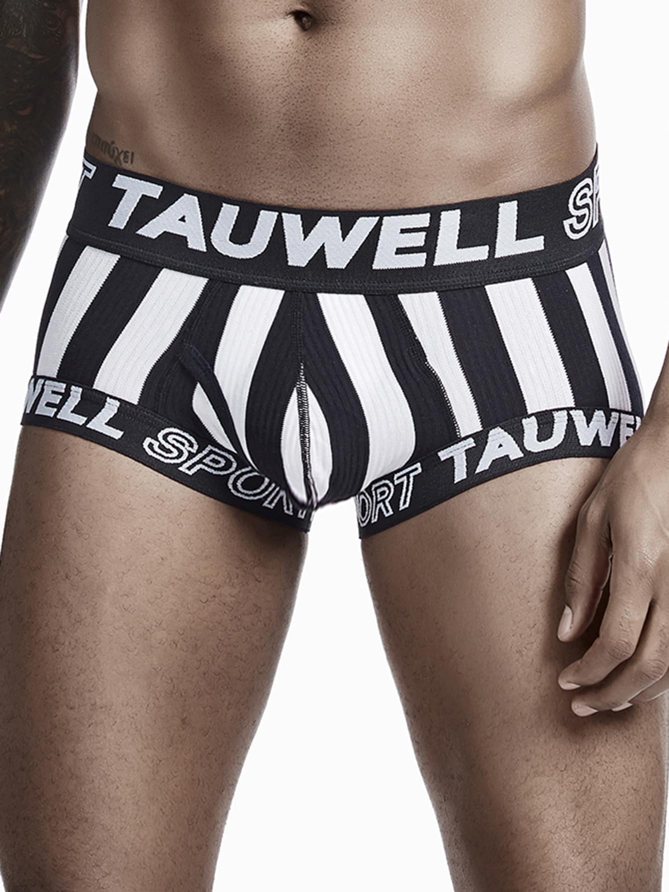 Men Stripe And Letter Graphic Boxer Brief - Black and White - View 1