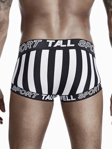 Hombres Calzoncillos boxer de rayas con con estampado de letra - Blanco y Negro - Ver 2