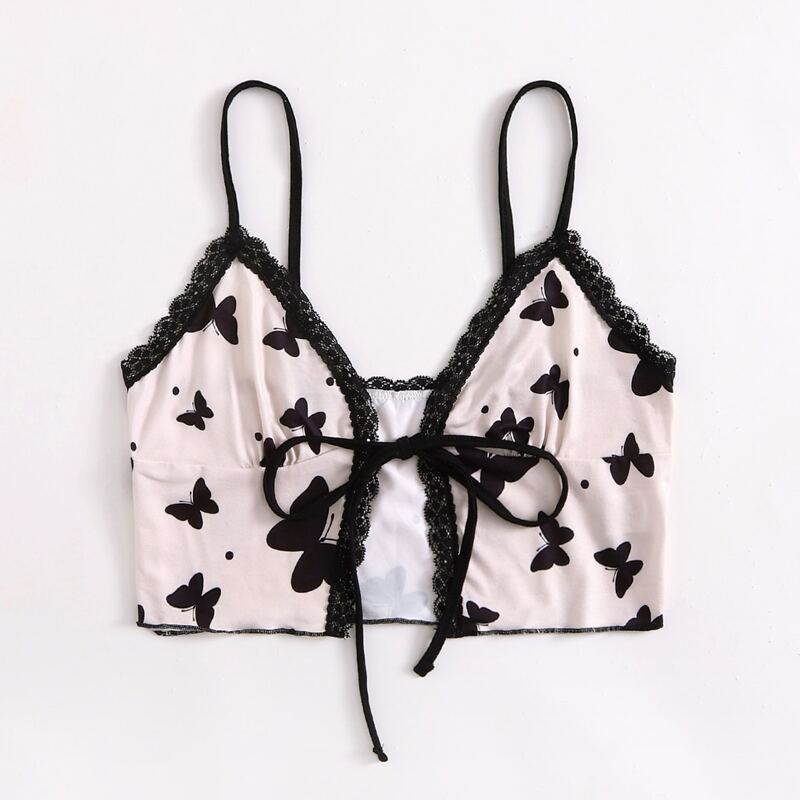 

Plus Butterfly Print Lace Up Cami Sleep Top, Baby pink