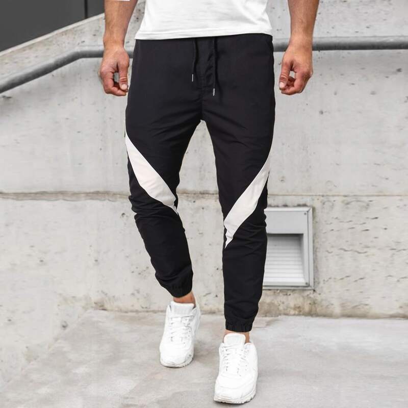 

Guys Contrast Panel Drawstring Pants, Black