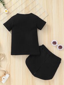 Toddler Boys Rib Knit Tee & Shorts - Black - View 2