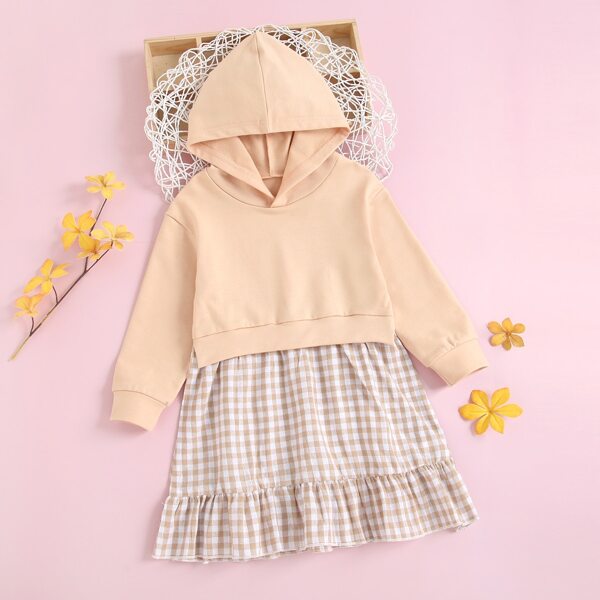 

Toddler Girls 2 In 1 Gingham Ruffle Hem Hoodie Dress, Apricot