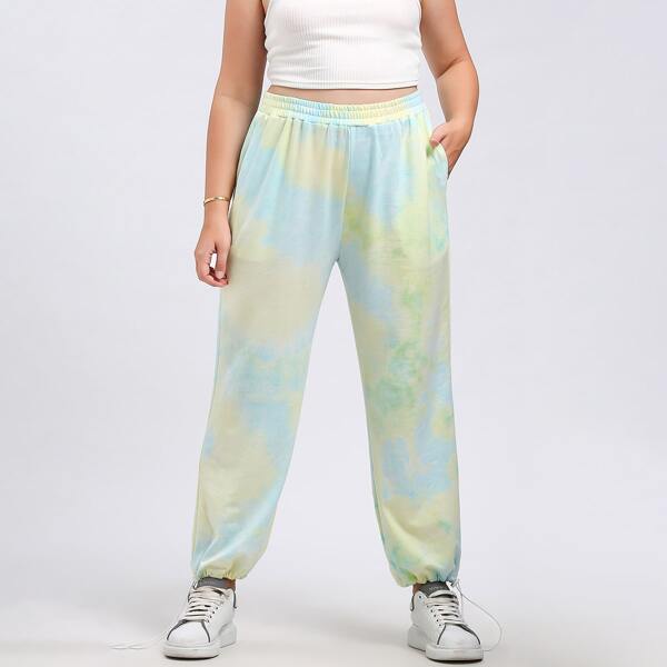 

Plus Elastic Waist Tie Dye Sweatpants, Multicolor