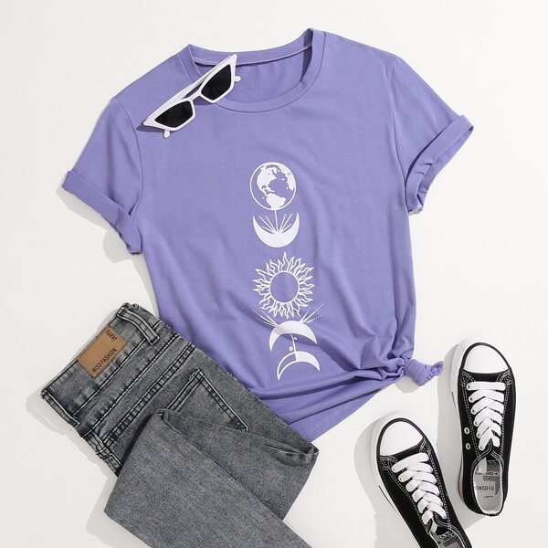 

Sun Moon & Earth Print Tee, Violet purple