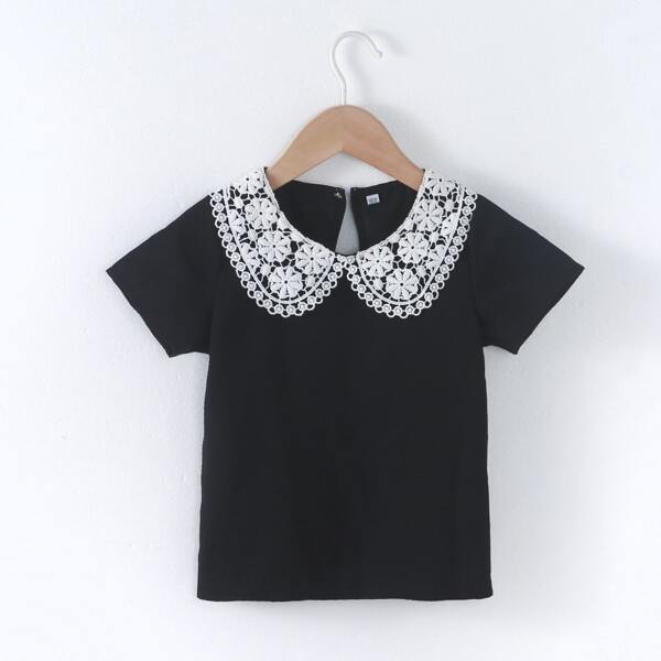 

Toddler Girls Guipure Lace Peter Pan Collar Blouse, Black