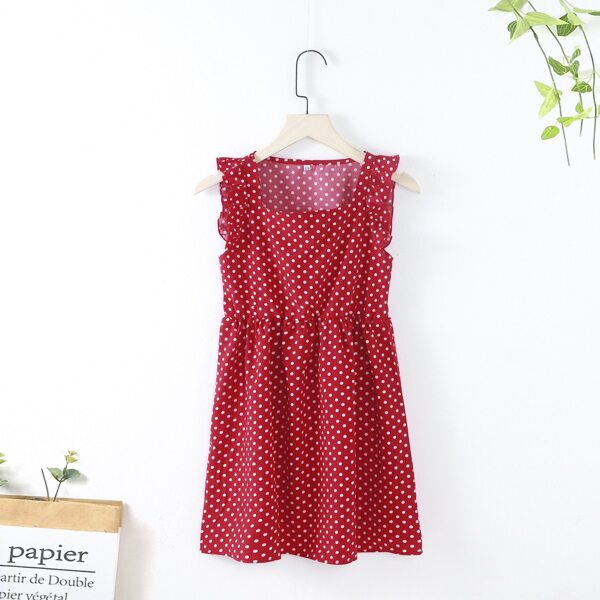 

Girls Polka Dot Ruffle Trim Babydoll Dress, Red