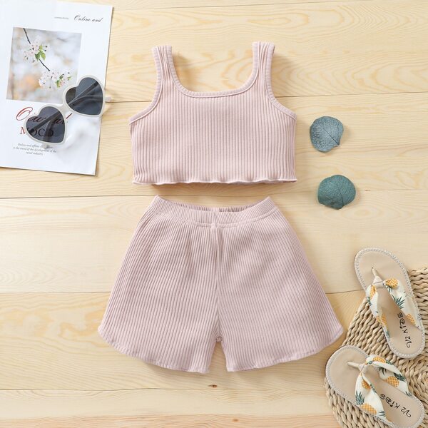 

Baby Girl Rib-knit Tank Top & Shorts, Dusty pink
