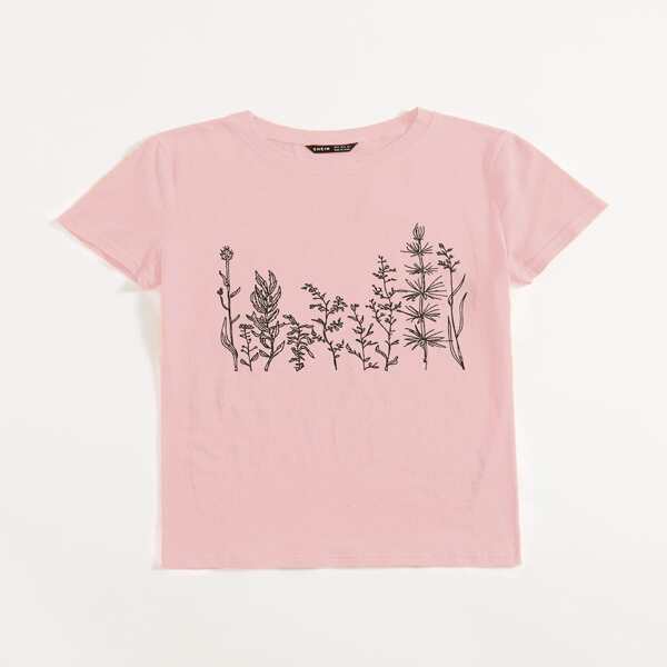 

Plus Plants Print Short Sleeve Tee, Pink