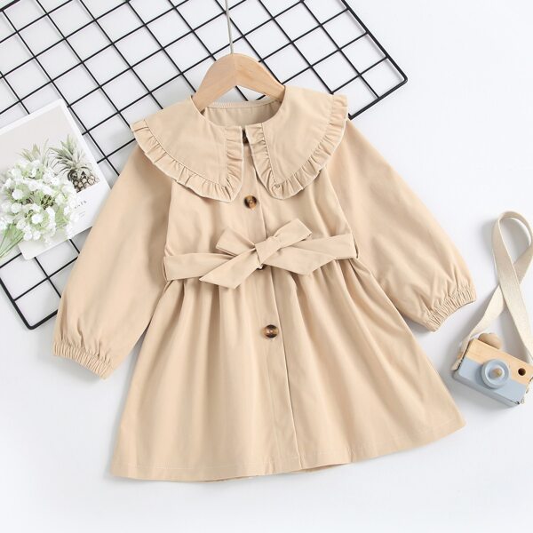 

Toddler Girls Statement Collar Button Front Belted Dress, Apricot
