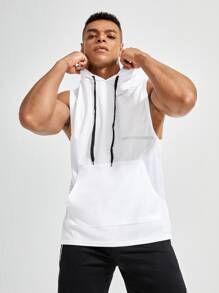 Manfinity Fitness Boyfriend Style Men Letter Graphic Drawstring Hooded Sports Tank Top Tank Top Pack - White - View 1