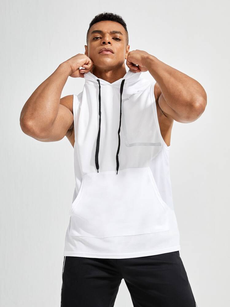 Manfinity Fitness Conjunto de Camiseta de Tirantes con Capucha con Cordón y Gráfico de Letras Estilo Novio para Hombres - Blanco - Añade 1