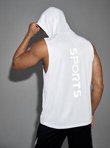 Manfinity Fitness Boyfriend Style Men Letter Graphic Drawstring Hooded Sports Tank Top Tank Top Pack - White - View 2