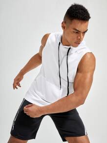 Manfinity Fitness Boyfriend Style Men Letter Graphic Drawstring Hooded Sports Tank Top Tank Top Pack - White - View 3