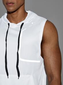 Manfinity Fitness Boyfriend Style Men Letter Graphic Drawstring Hooded Sports Tank Top Tank Top Pack - White - View 4