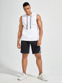 Manfinity Fitness Boyfriend Style Men Letter Graphic Drawstring Hooded Sports Tank Top Tank Top Pack - White - View 5
