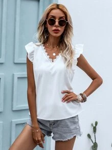 Breezaya Solid Contrast Lace Top - White - View 4