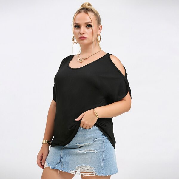 

Plus Solid Cold Shoulder Tee, Black