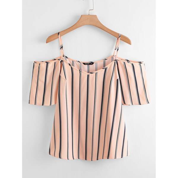 

Plus Striped Cold Shoulder Blouse, Pink