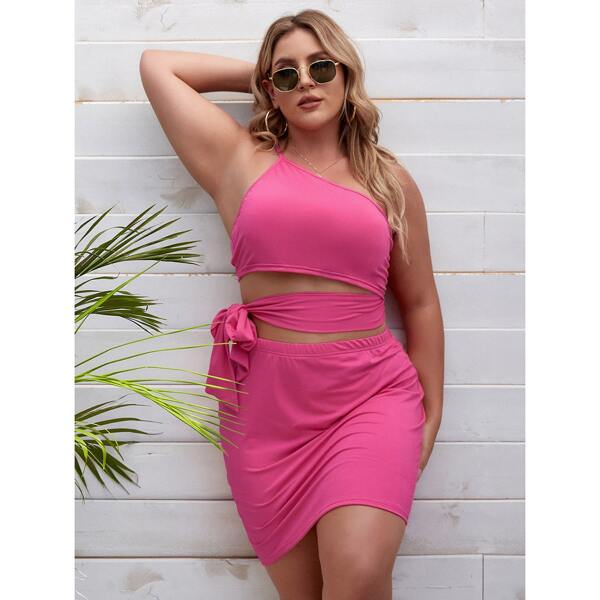 

Plus One Shoulder Tie Side Cut Out Dress, Pink