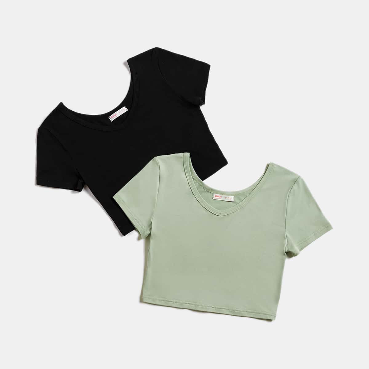 

2pcs Solid Crop Tee, Multicolor