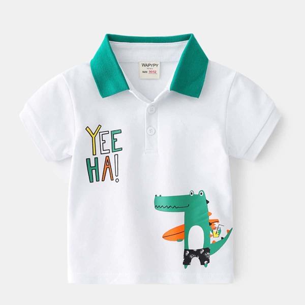 

Toddler Boys Cartoon Graphic Polo Shirt, White