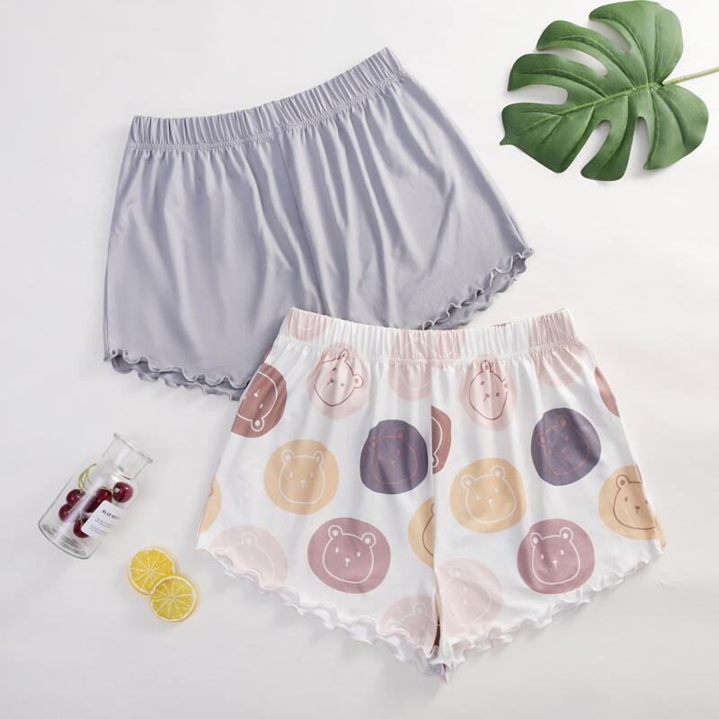 

2pcs Cartoon Graphic Lettuce Trim Sleep Shorts, Multicolor