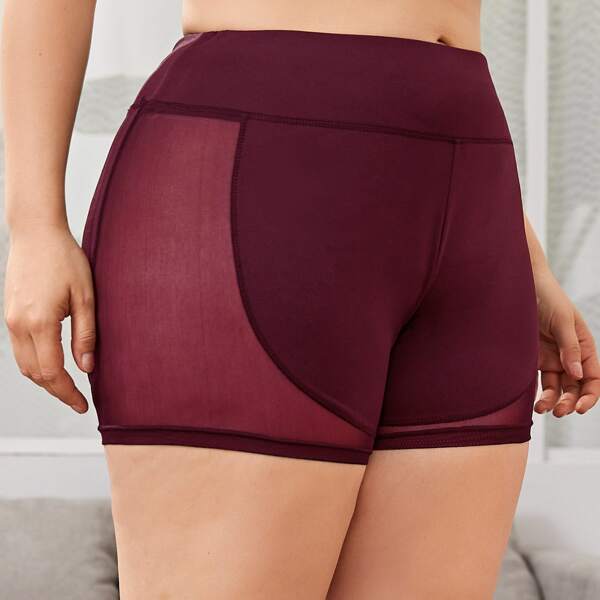 

Plus Contrast Mesh Panel Sports Shorts, Maroon