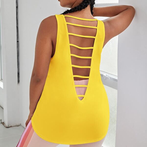 

Plus Cut Out Back Sports Tank Top, Yellow