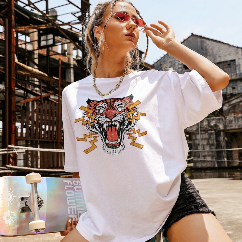 

Tiger Print Oversized Tee, White