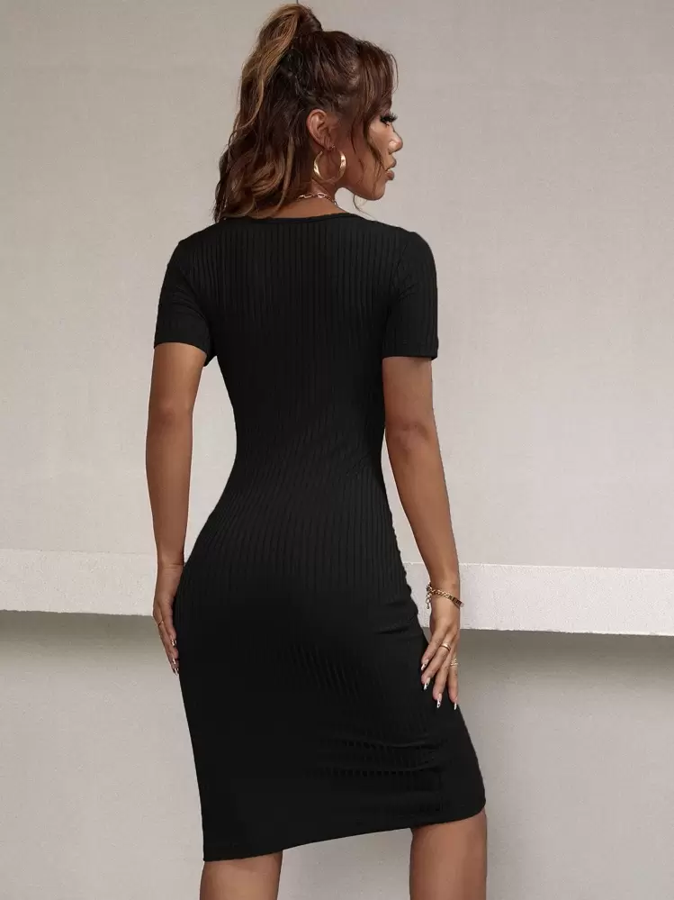 ribbed button front bodycon dress Button Down Bodycon Shirt Dress