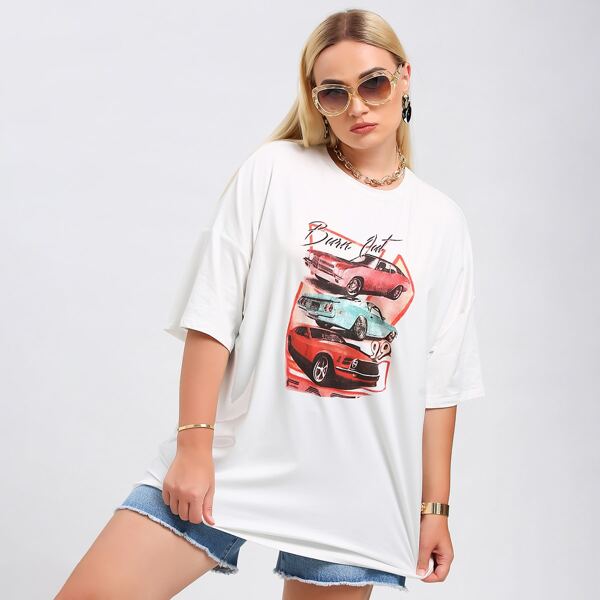

Plus Slogan Graphic Drop Shoulder Tee, White