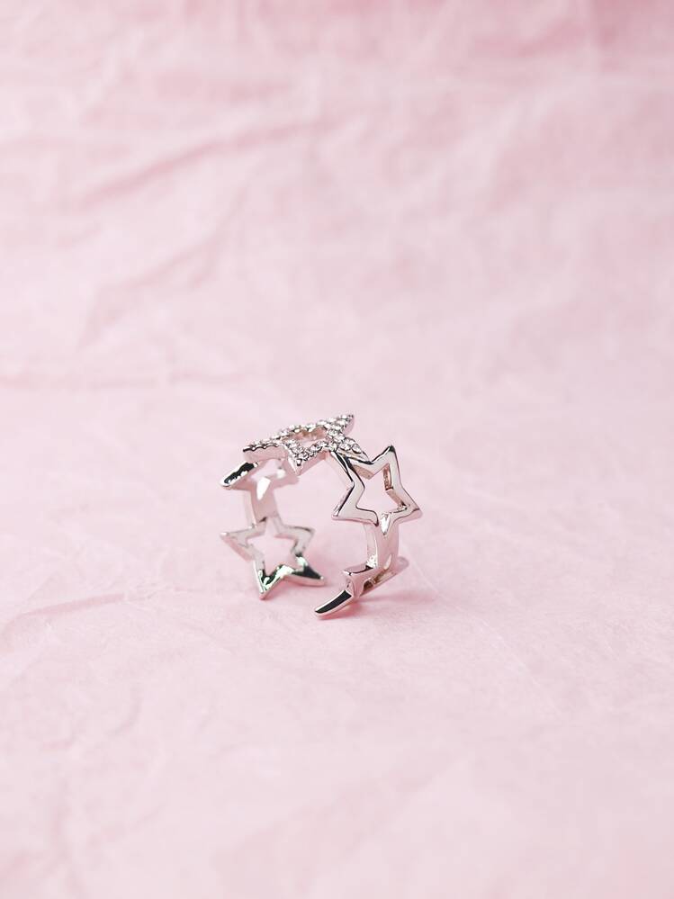 Anillo cuff con diseño de estrella - Plateado - Añade 1