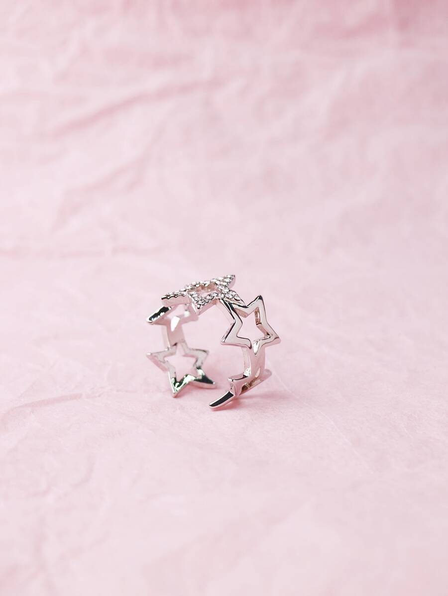 Anillo cuff con diseño de estrella - Plateado - Ver 1